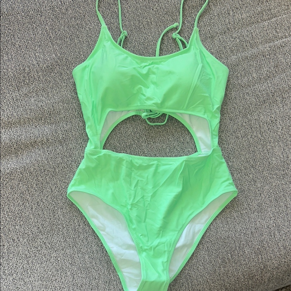 Neon Green One-Piece Cutout Swimsuit